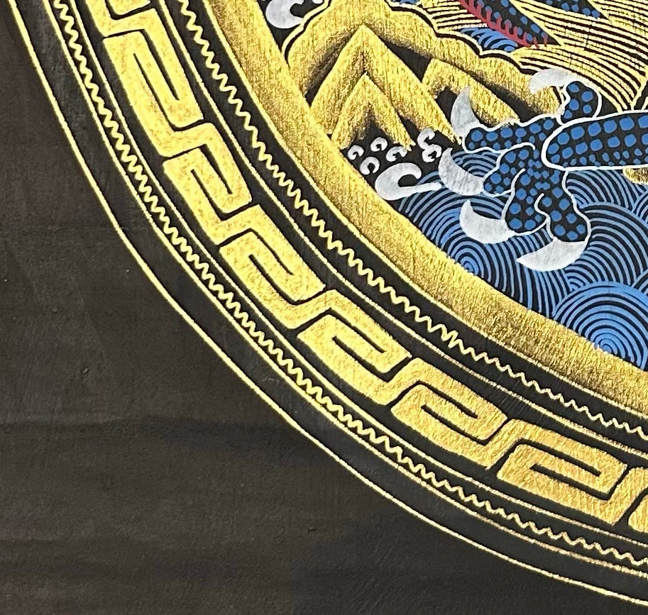 Dragon Mandala thangka, detail: bottom-left corner