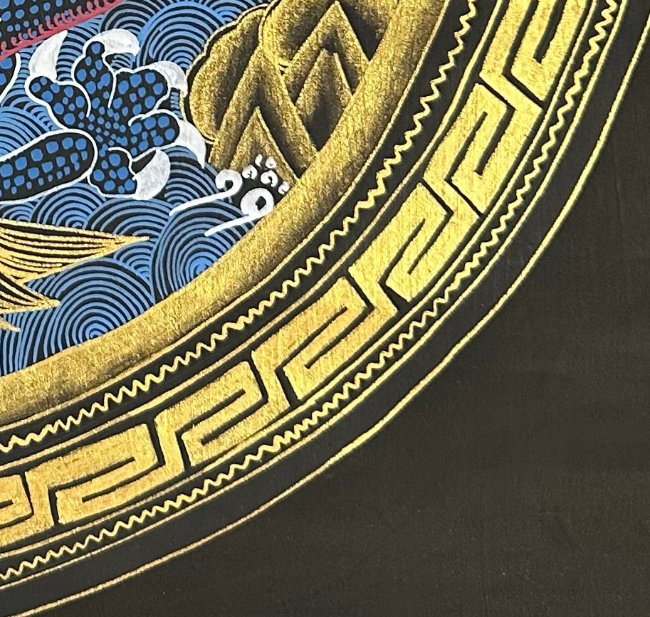 Dragon Mandala thangka, detail: bottom-right corner