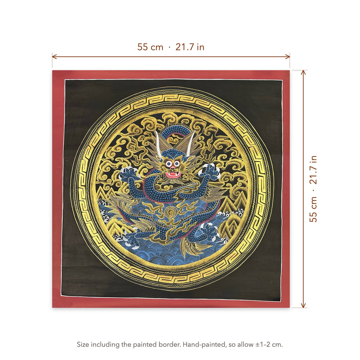 Size diagram: 55 × 55 cm (21.7 × 21.7 in), including the painted border