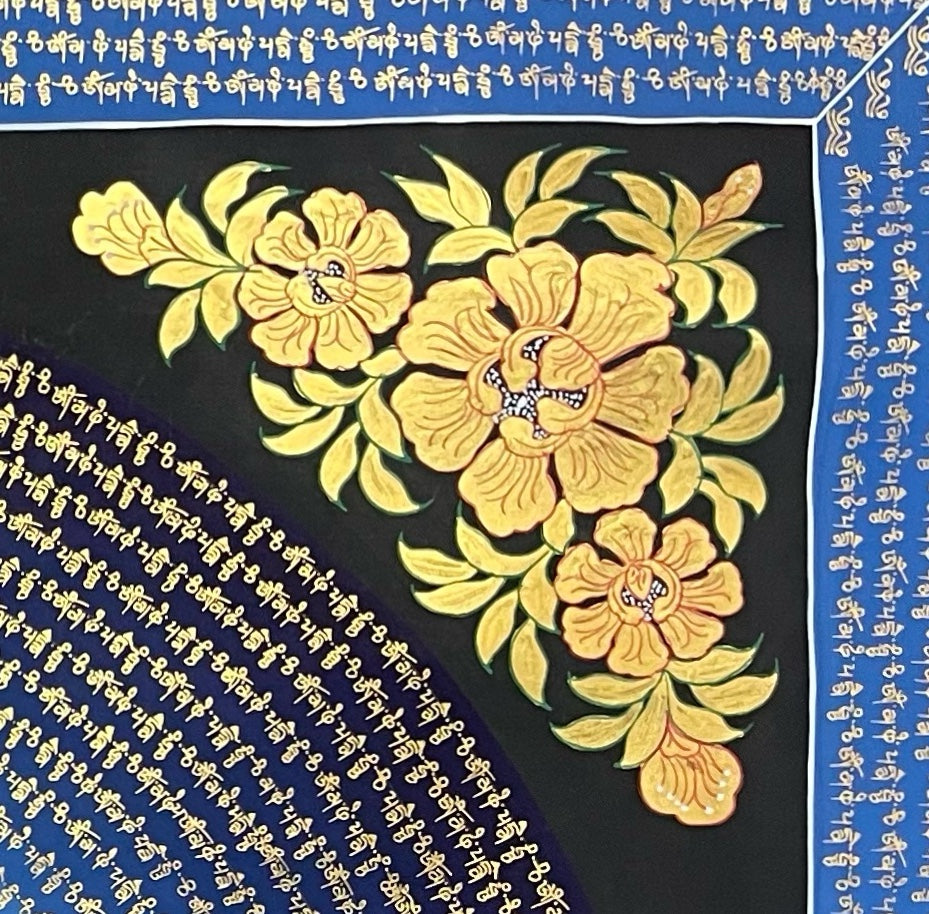 Jambhala Mantra Mandala thangka, detail: top-right corner