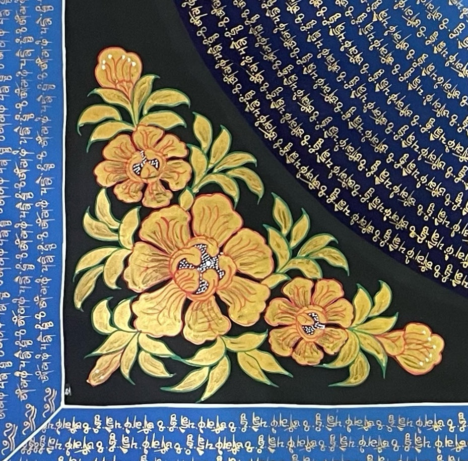 Jambhala Mantra Mandala thangka, detail: bottom-left corner