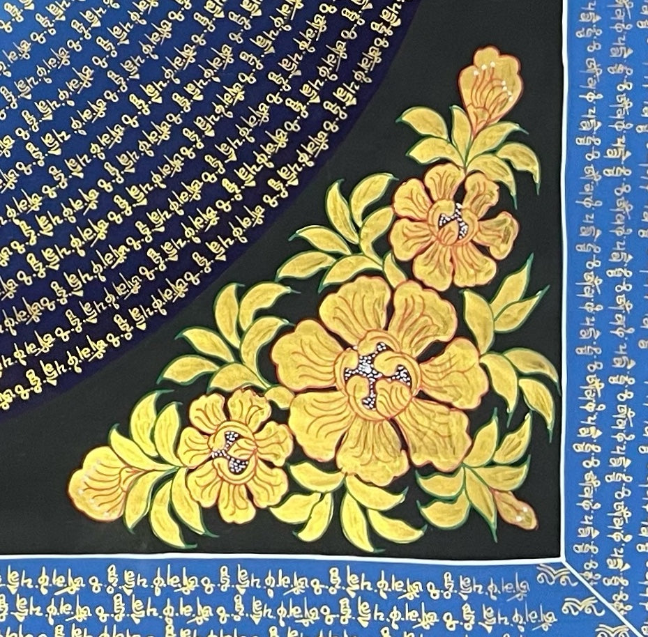 Jambhala Mantra Mandala thangka, detail: bottom-right corner