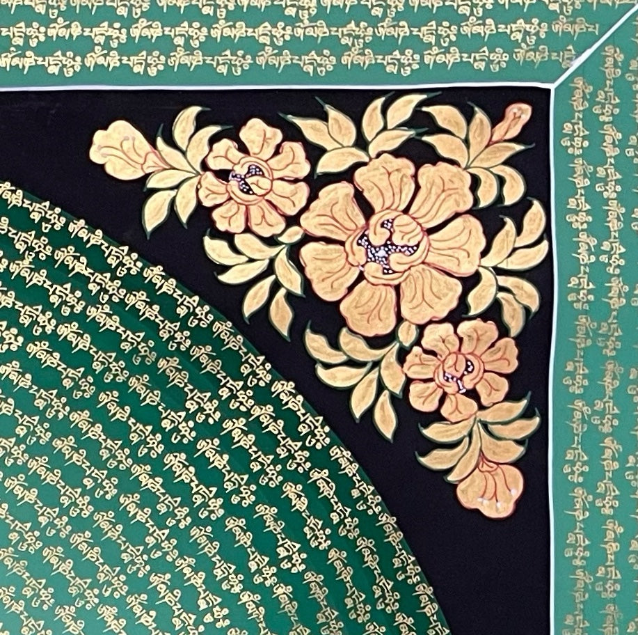 Jambhala Mantra Mandala thangka, detail: top-right corner