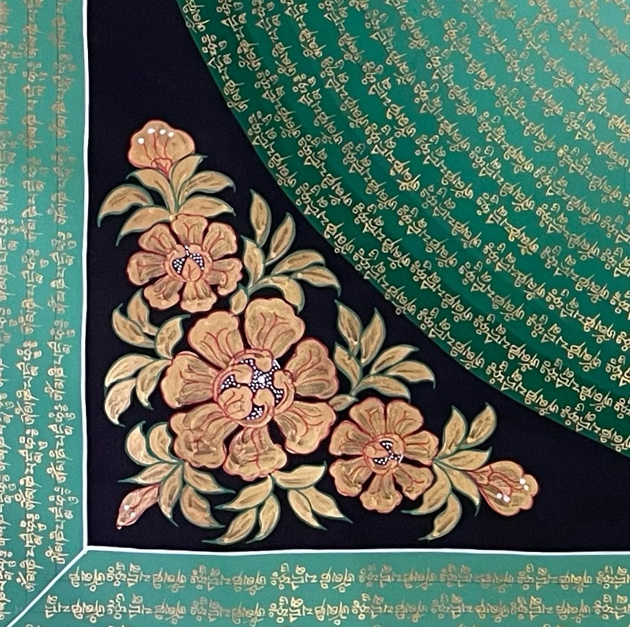 Jambhala Mantra Mandala thangka, detail: bottom-left corner