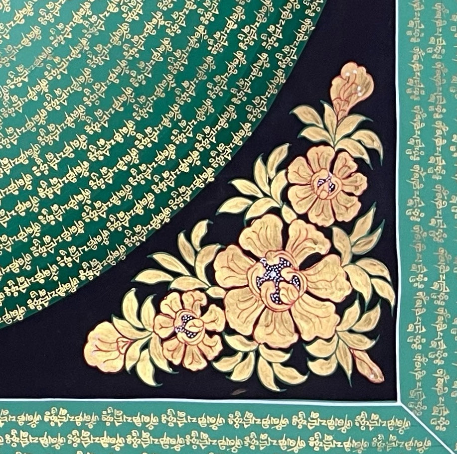 Jambhala Mantra Mandala thangka, detail: bottom-right corner