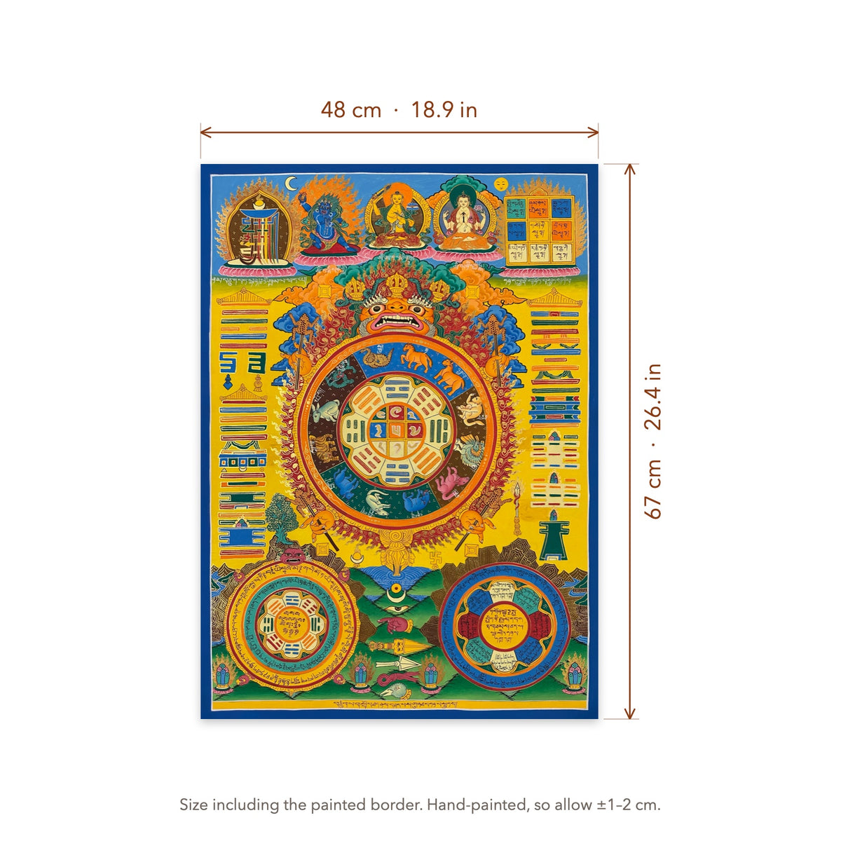 Size diagram: 48 × 67 cm (18.9 × 26.4 in), including the painted border