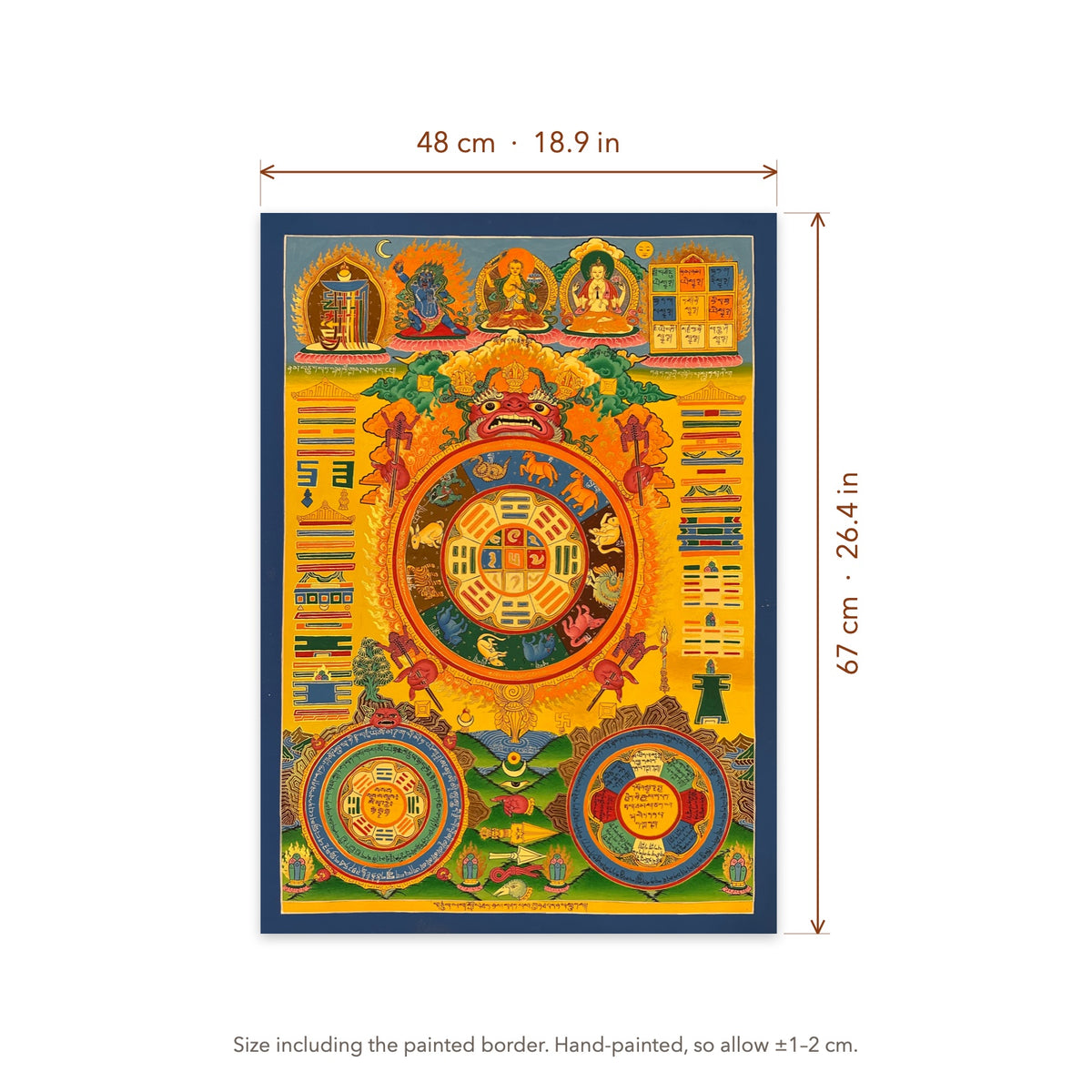 Size diagram: 48 × 67 cm (18.9 × 26.4 in), including the painted border