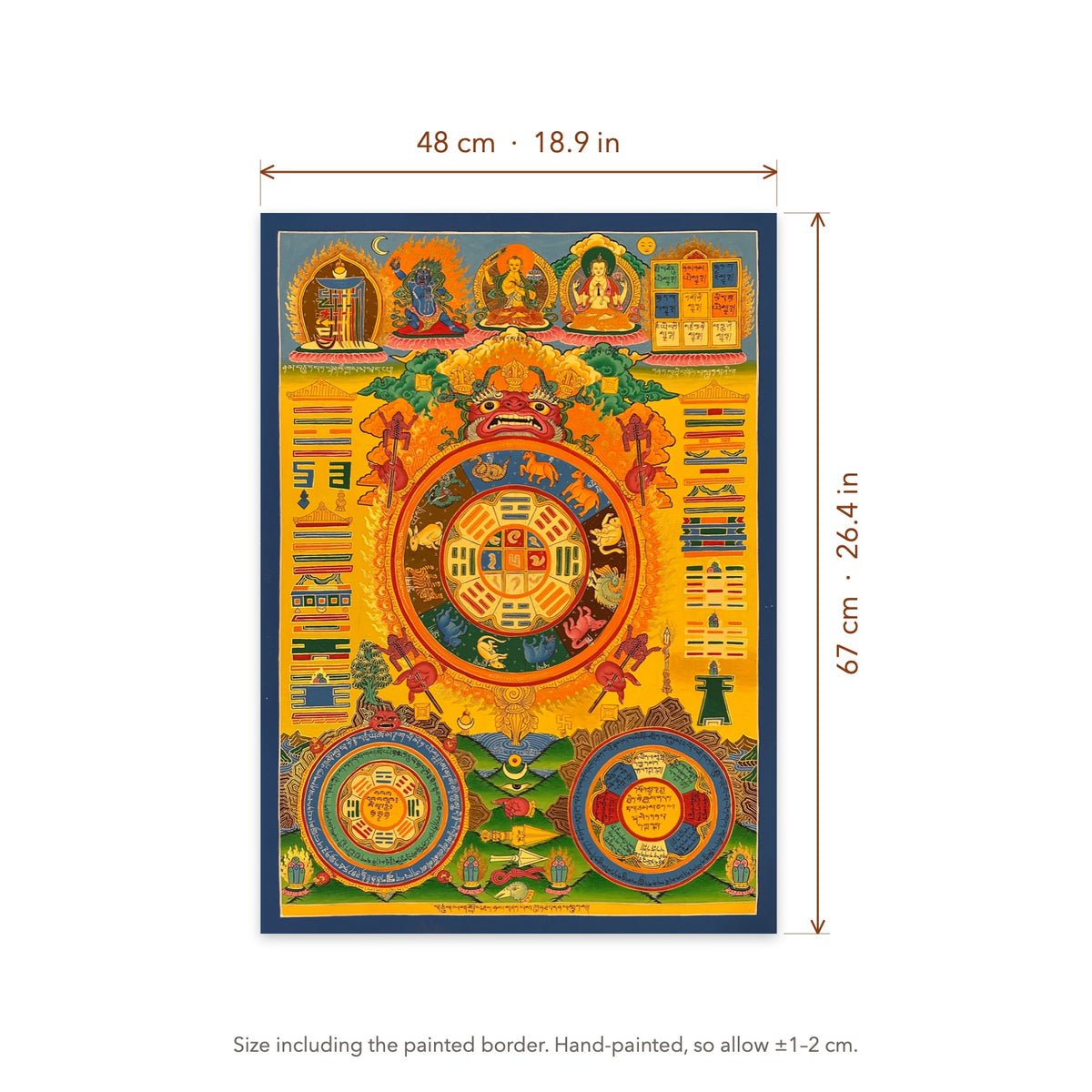 Size diagram: 48 × 67 cm (18.9 × 26.4 in), including the painted border