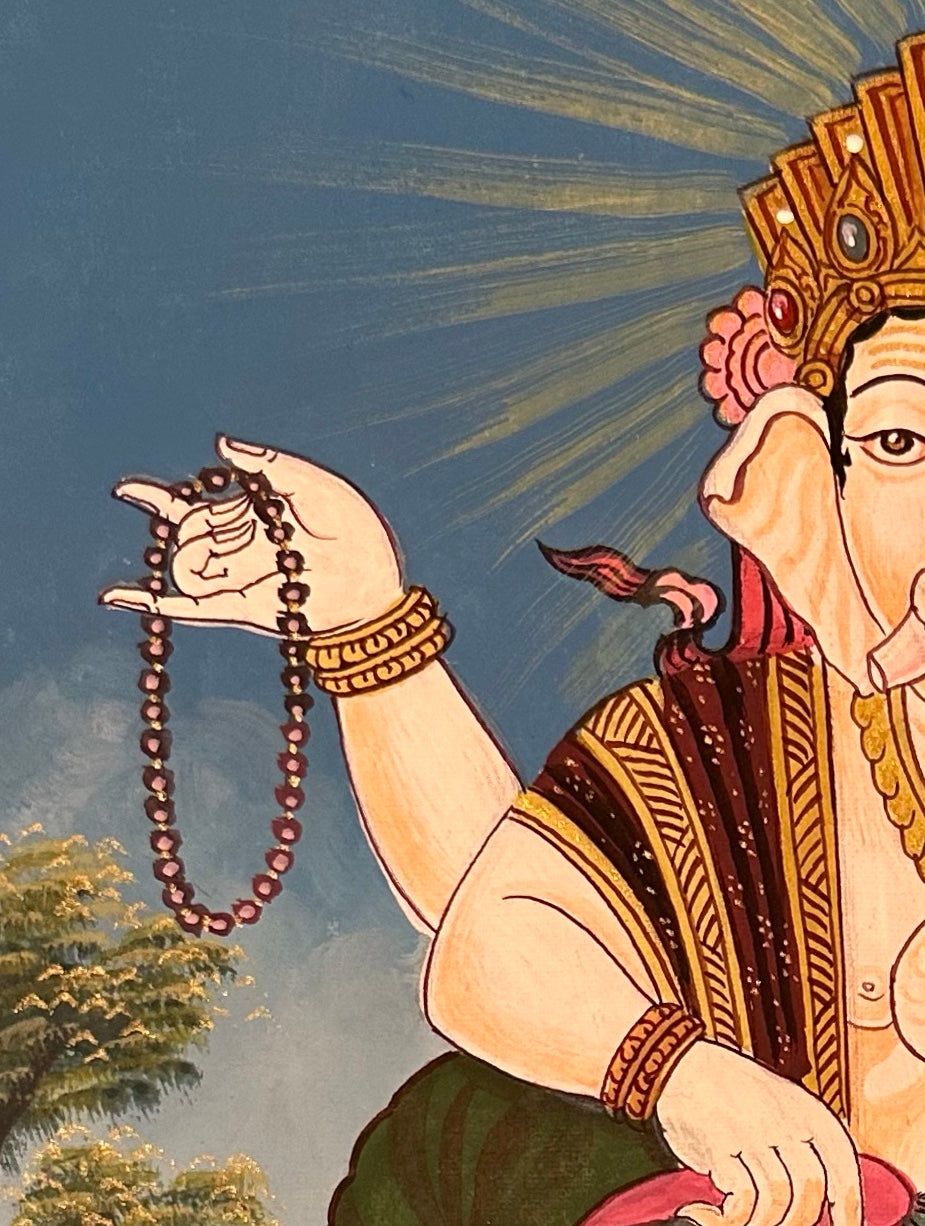 Ganesh thangka, detail: top-left corner