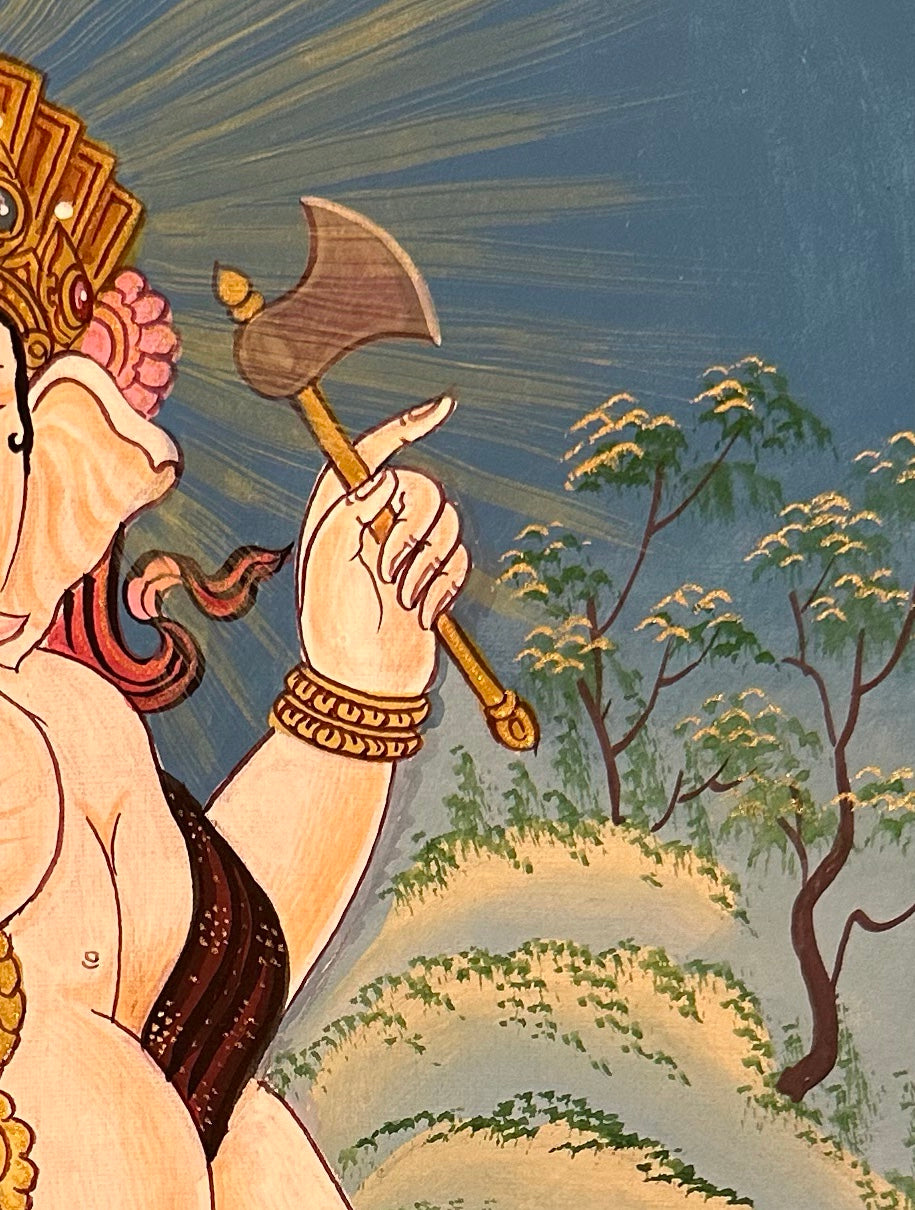 Ganesh thangka, detail: top-right corner