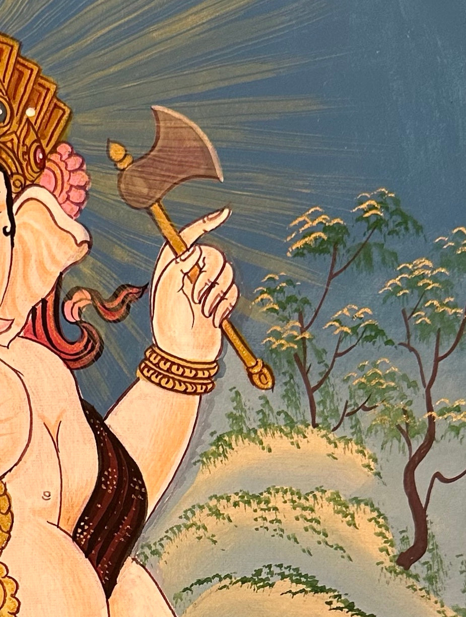 Ganesh thangka, detail: top-right corner