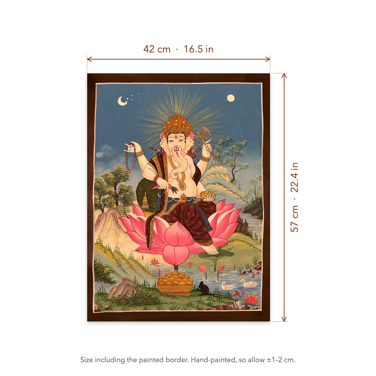Size diagram: 42 × 57 cm (16.5 × 22.4 in), including the painted border