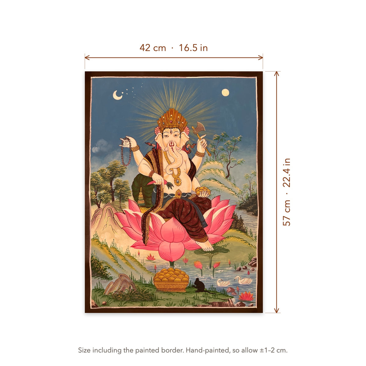 Size diagram: 42 × 57 cm (16.5 × 22.4 in), including the painted border