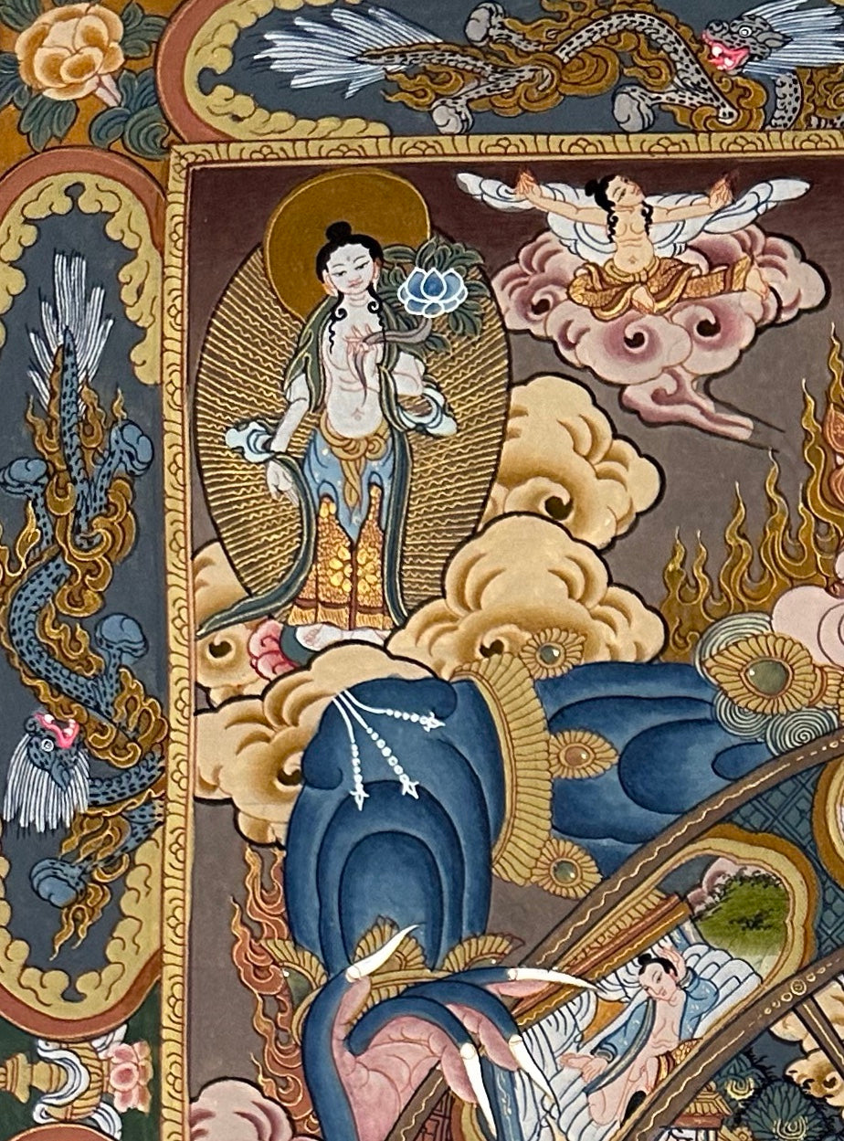 Wheel of Life thangka, detail: top-left corner