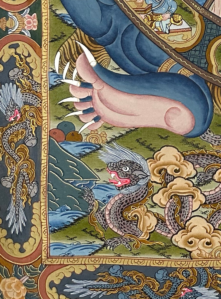 Wheel of Life thangka, detail: bottom-left corner