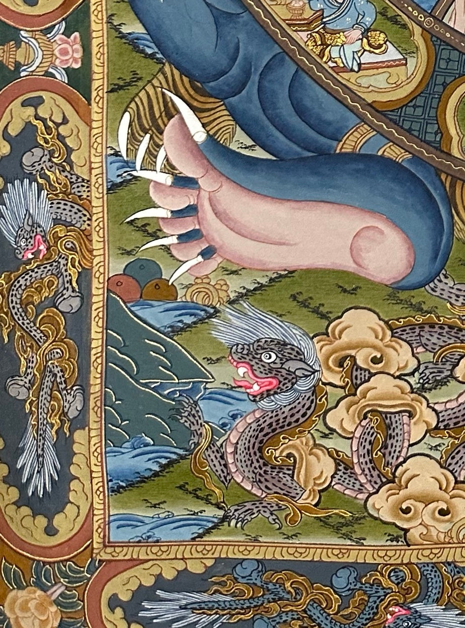Wheel of Life thangka, detail: bottom-left corner