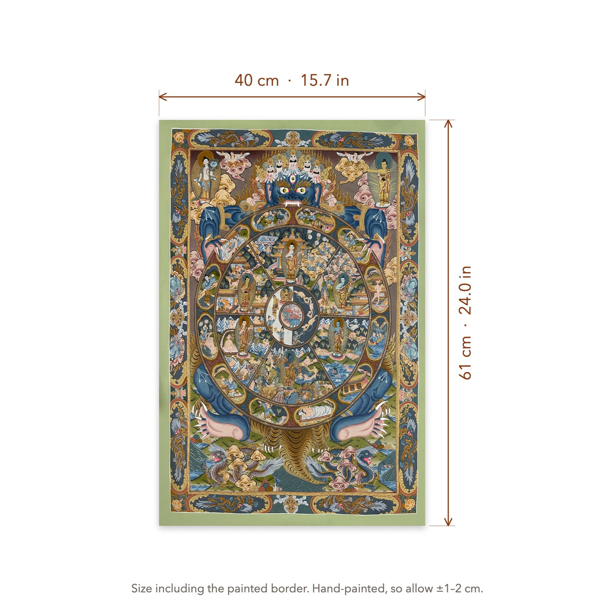 Size diagram: 40 × 61 cm (15.7 × 24.0 in), including the painted border