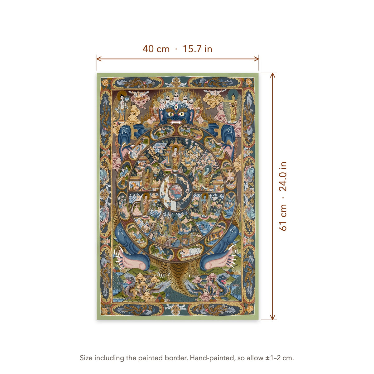 Size diagram: 40 × 61 cm (15.7 × 24.0 in), including the painted border