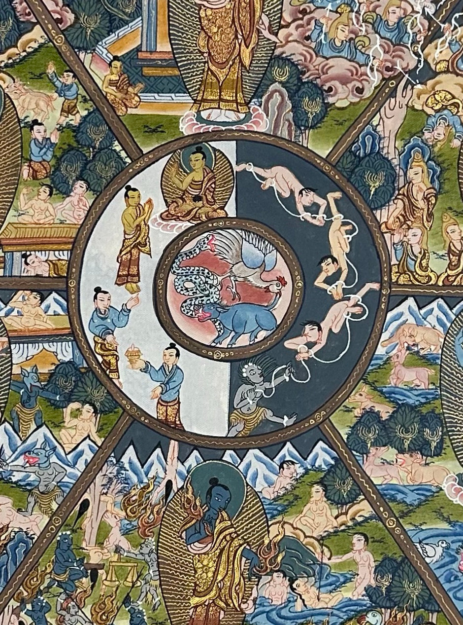 Wheel of Life thangka, detail: centre