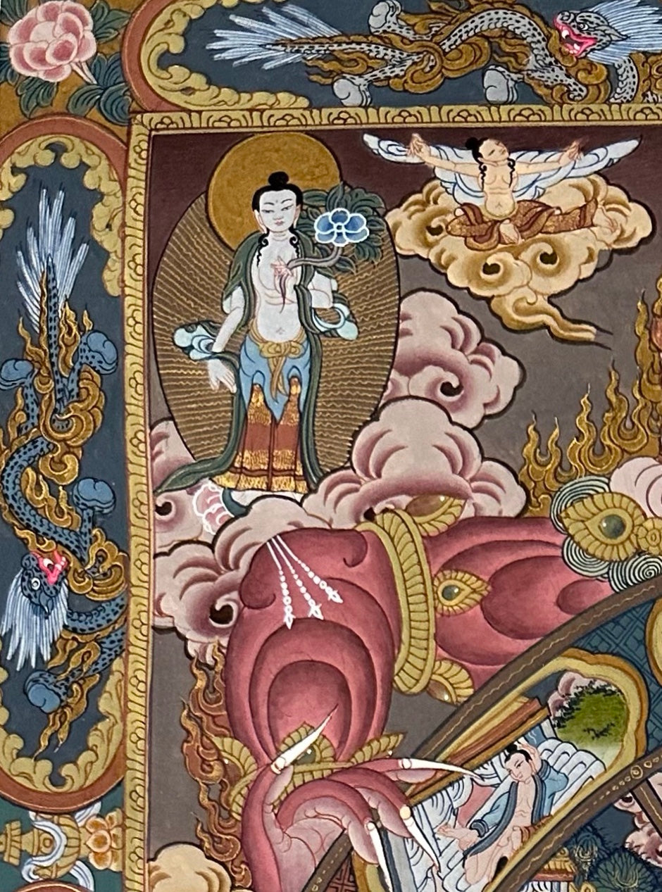 Wheel of Life thangka, detail: top-left corner