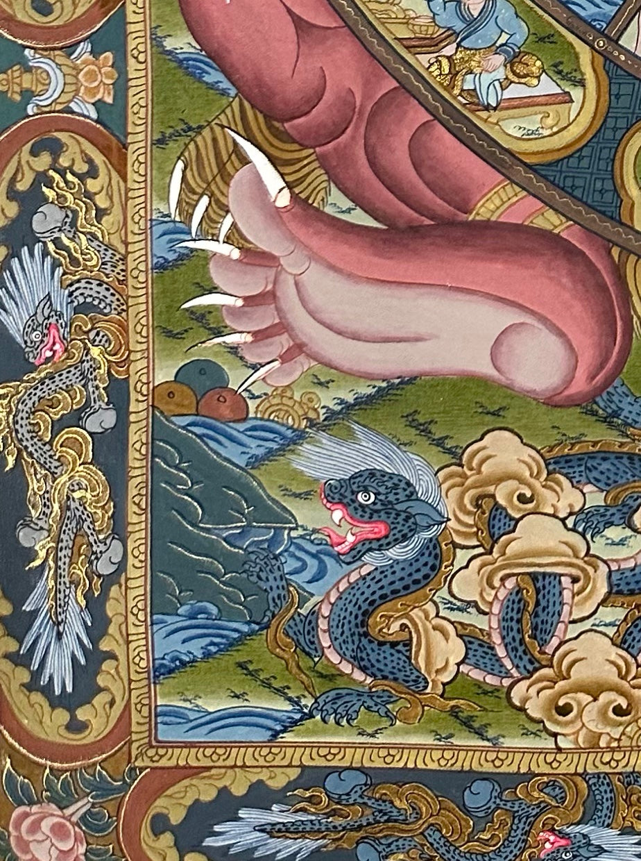 Wheel of Life thangka, detail: bottom-left corner