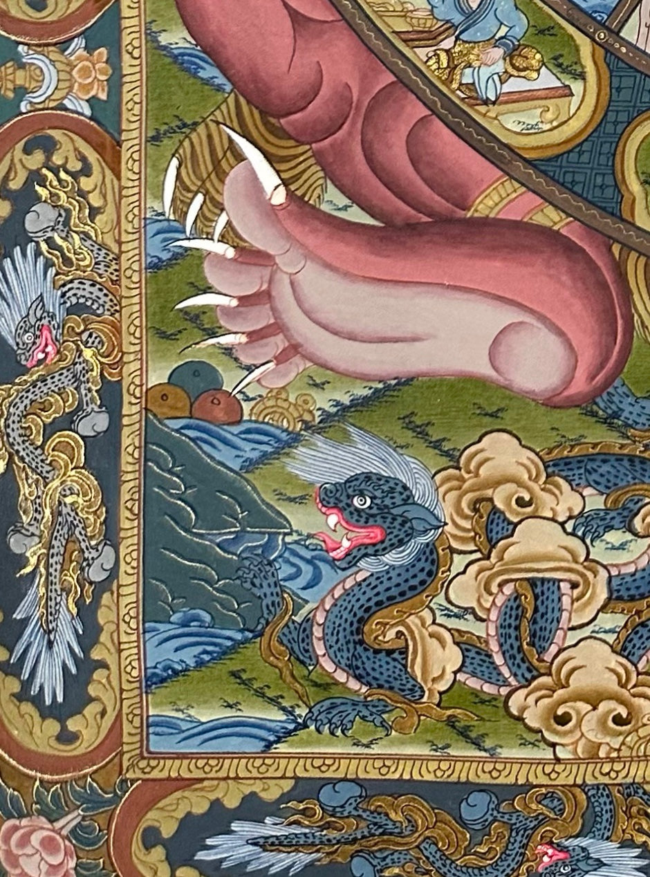 Wheel of Life thangka, detail: bottom-left corner