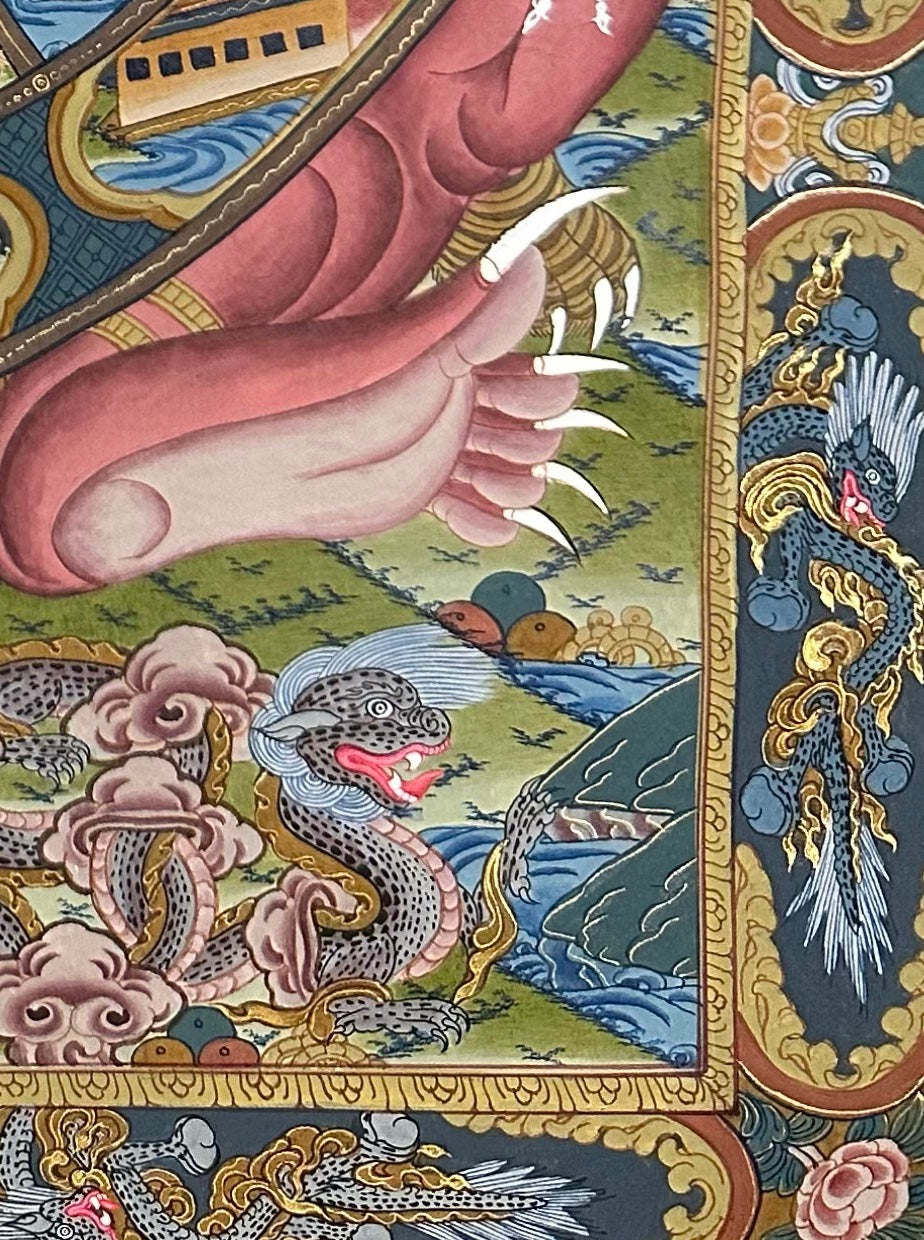 Wheel of Life thangka, detail: bottom-right corner