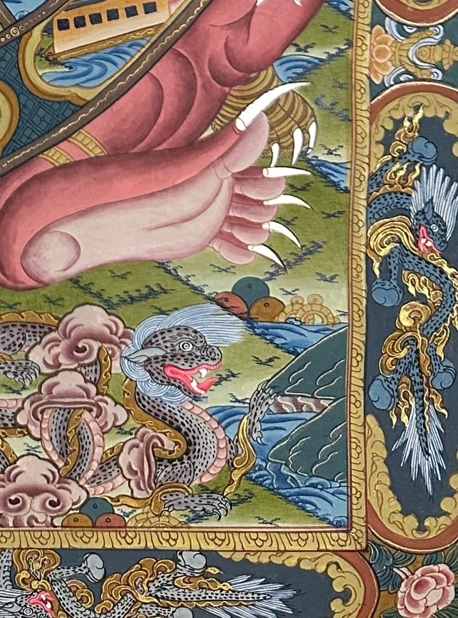 Wheel of Life thangka, detail: bottom-right corner