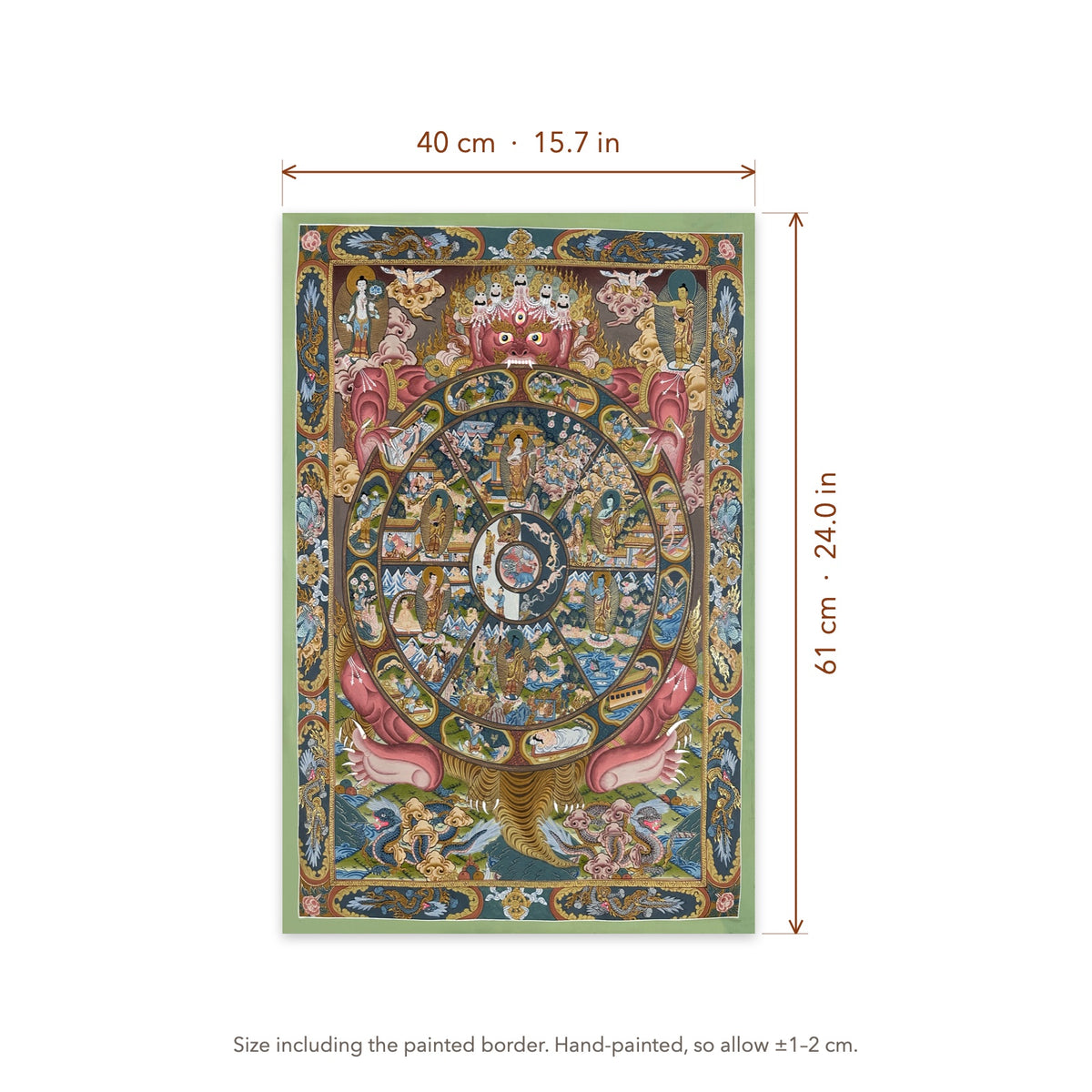 Size diagram: 40 × 61 cm (15.7 × 24.0 in), including the painted border