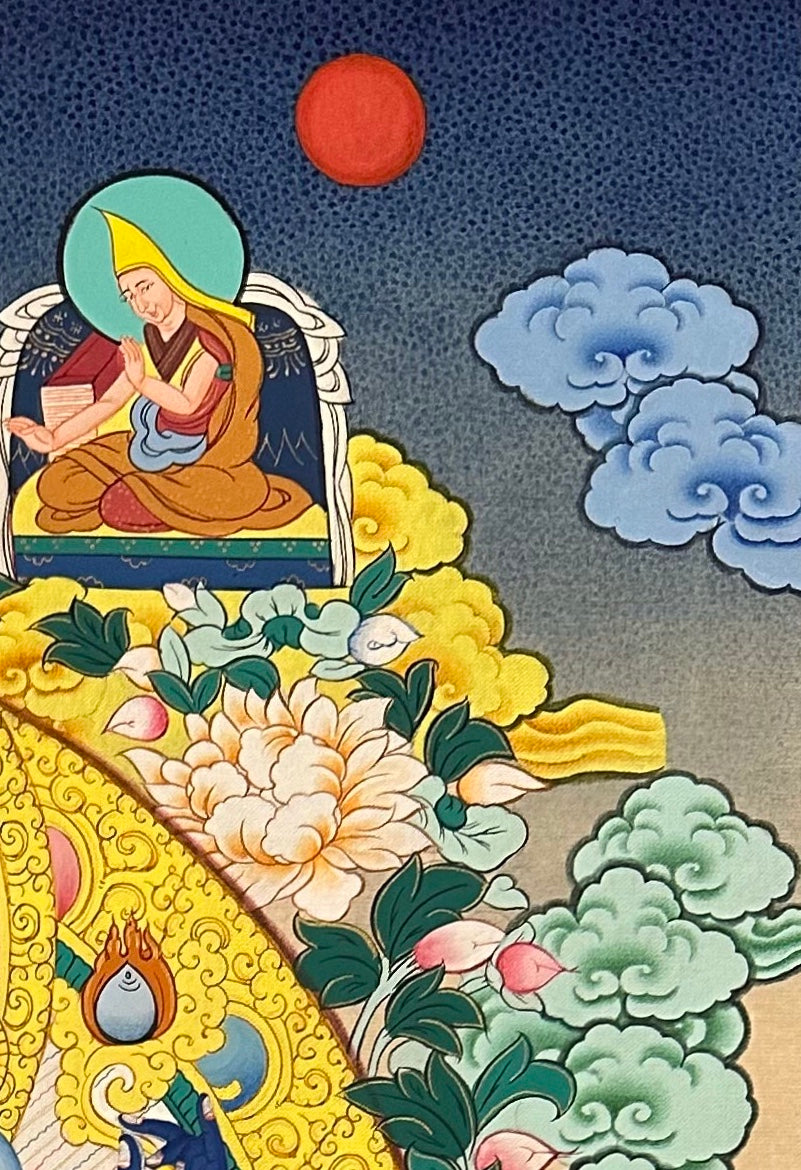 Guhyasamaja thangka, detail: top-right corner