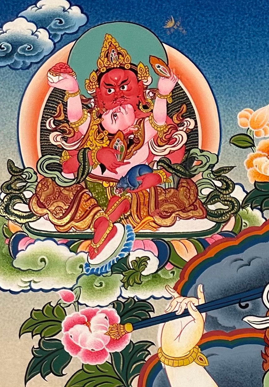 White Jambhala thangka, detail: top-left corner