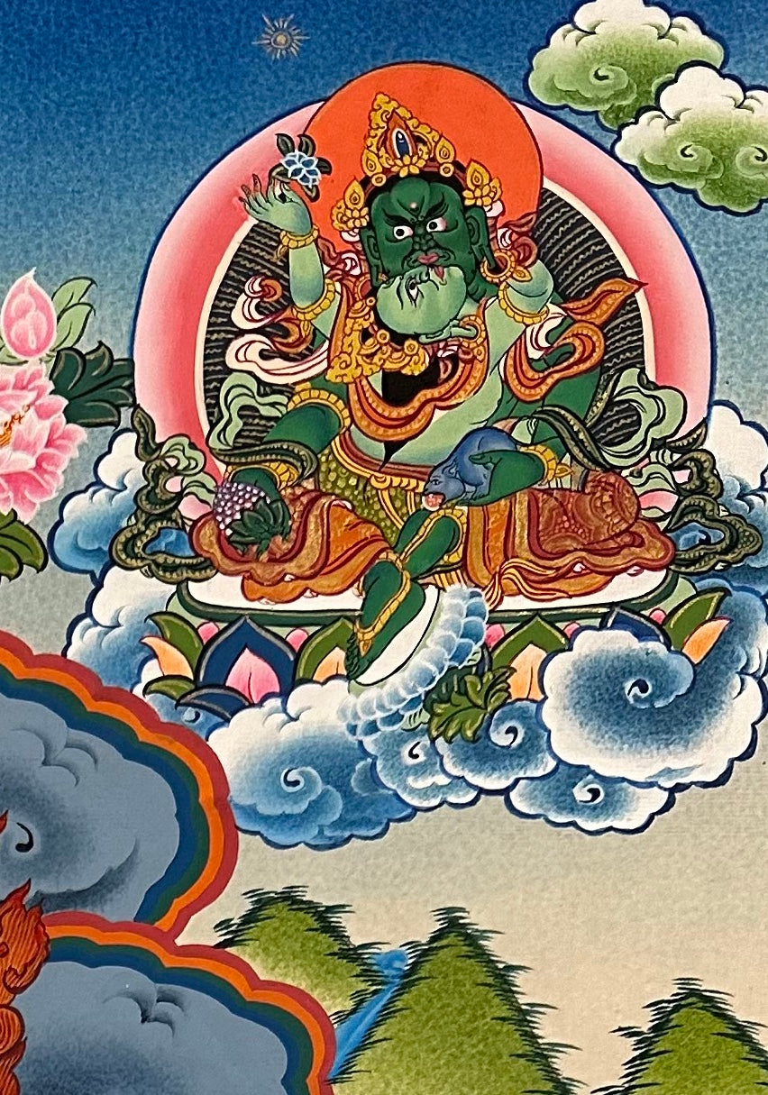 White Jambhala thangka, detail: top-right corner