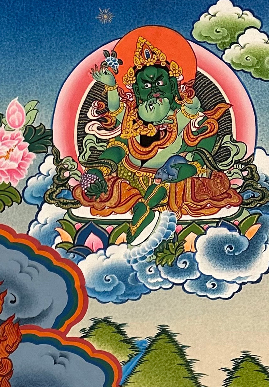 White Jambhala thangka, detail: top-right corner