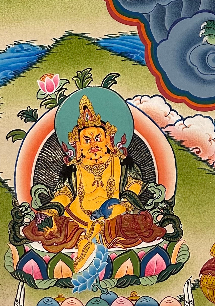 White Jambhala thangka, detail: bottom-left corner
