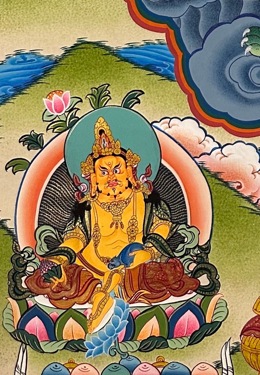 White Jambhala thangka, detail: bottom-left corner