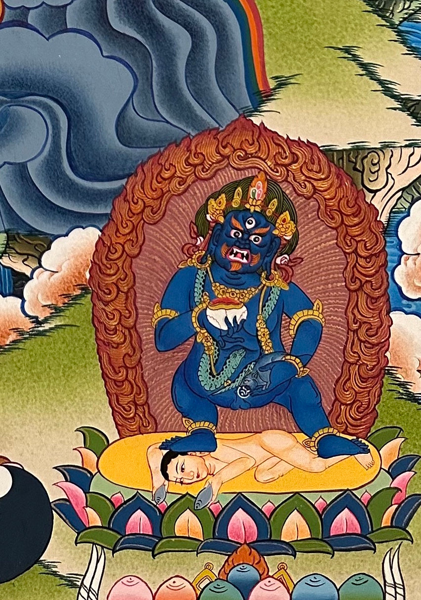 White Jambhala thangka, detail: bottom-right corner