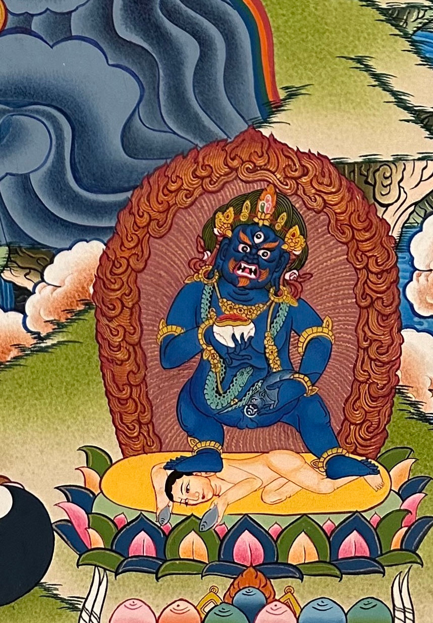 White Jambhala thangka, detail: bottom-right corner