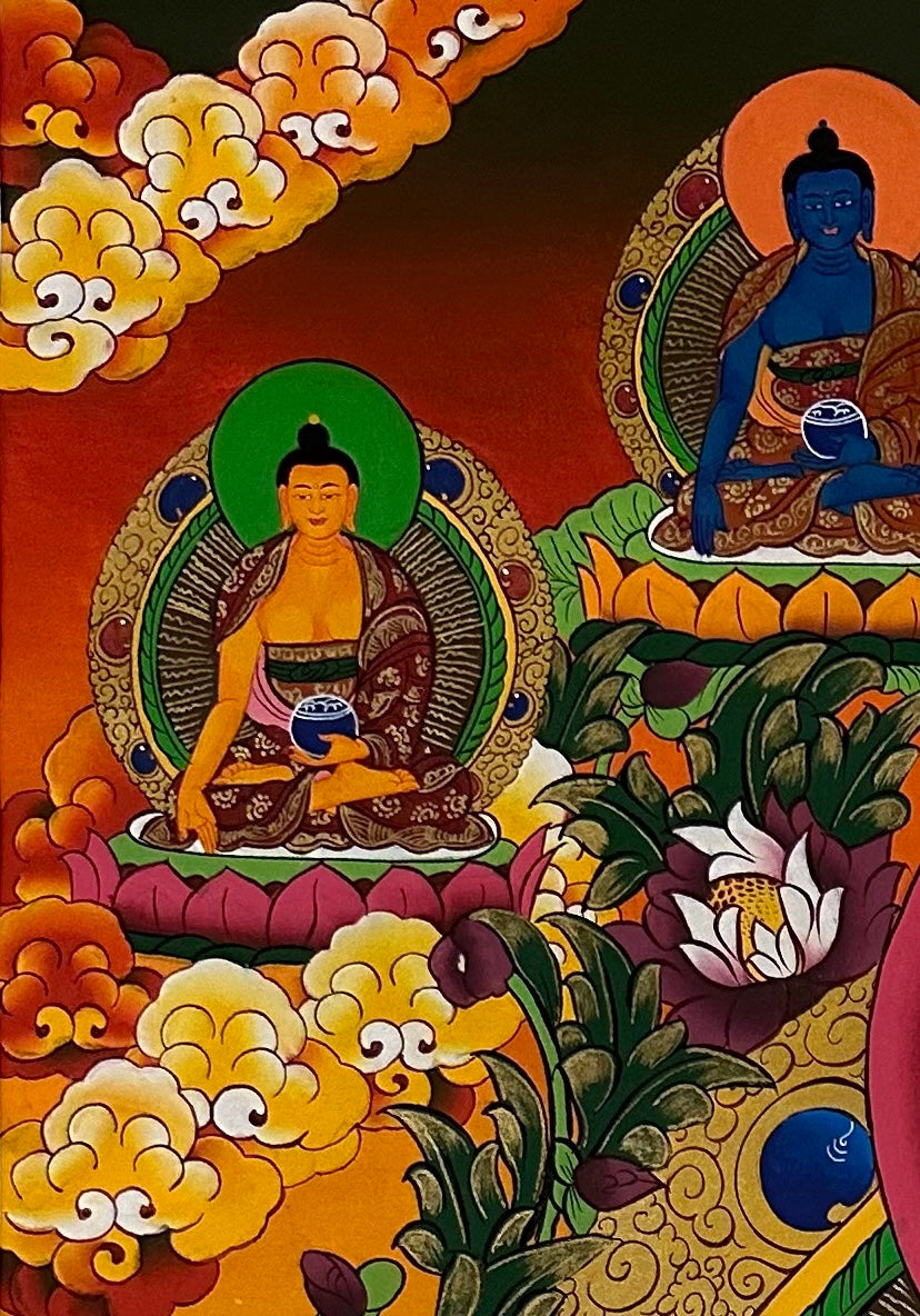 White Tara thangka, detail: top-left corner