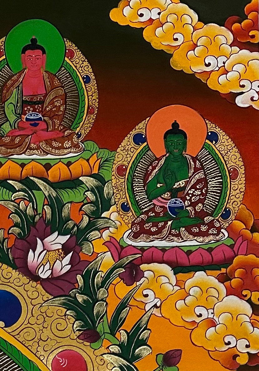 White Tara thangka, detail: top-right corner