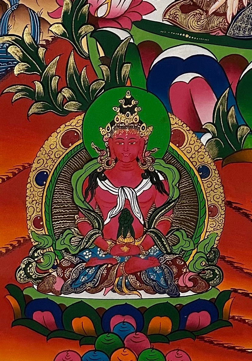 White Tara thangka, detail: bottom-left corner