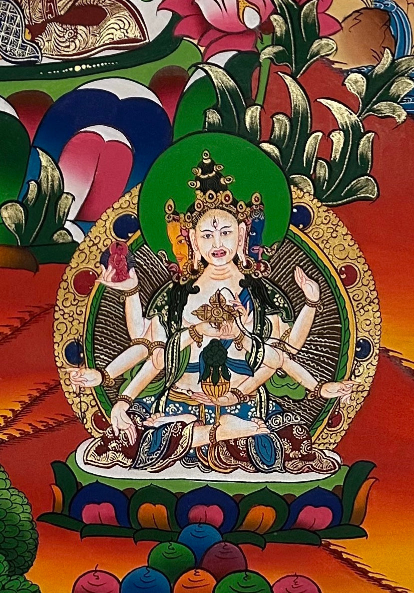 White Tara thangka, detail: bottom-right corner