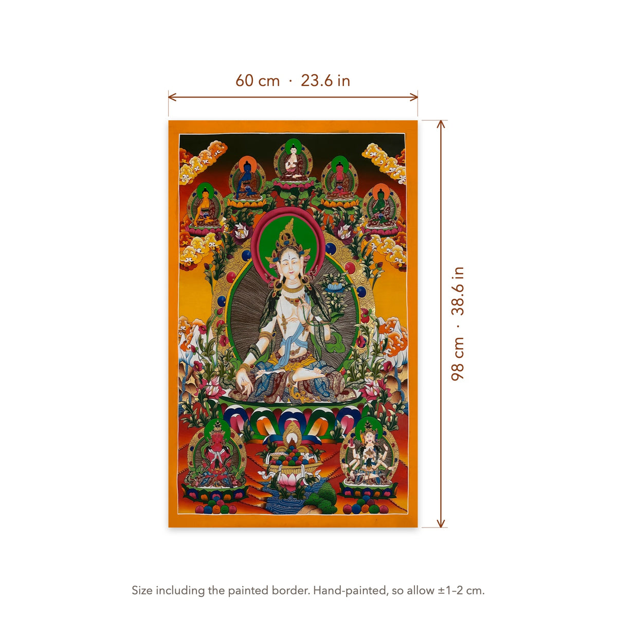 Size diagram: 60 × 98 cm (23.6 × 38.6 in), including the painted border