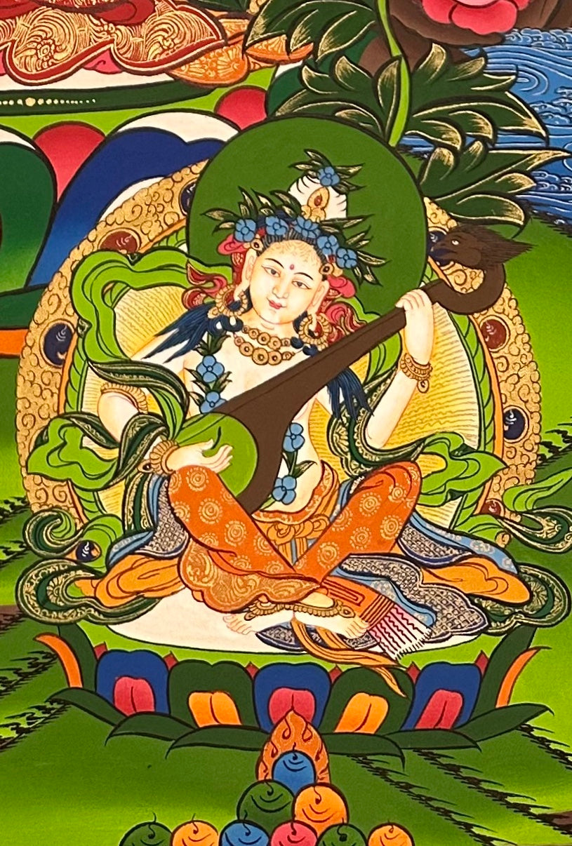 Green Tara thangka, detail: bottom-right corner