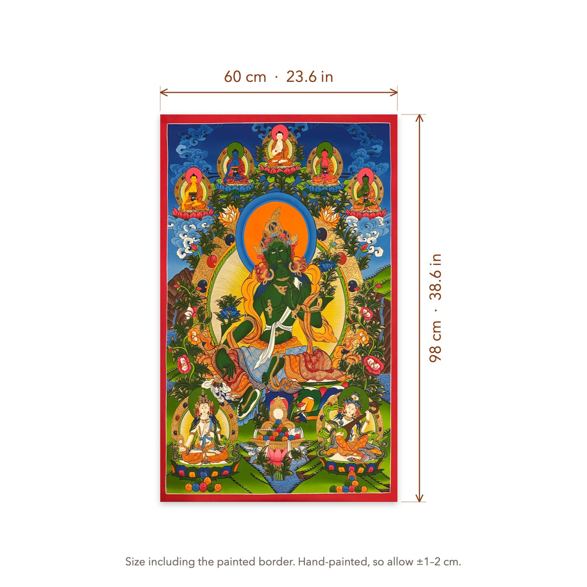 Size diagram: 60 × 98 cm (23.6 × 38.6 in), including the painted border