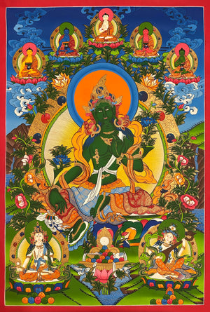 Green Tara Thangka – 60×98 cm, Fine Grade