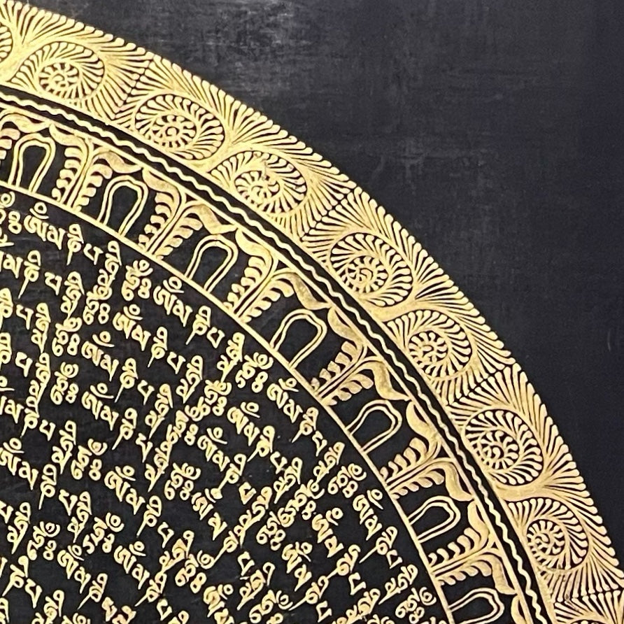 Mantra Mandala thangka, detail: top-right corner