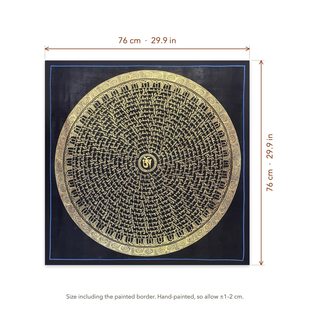 Size diagram: 76 × 76 cm (29.9 × 29.9 in), including the painted border