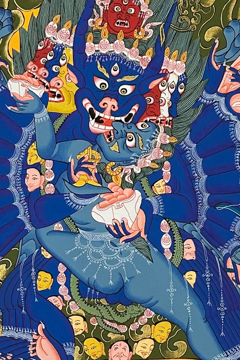 Yamantaka with Consort thangka, detail: centre