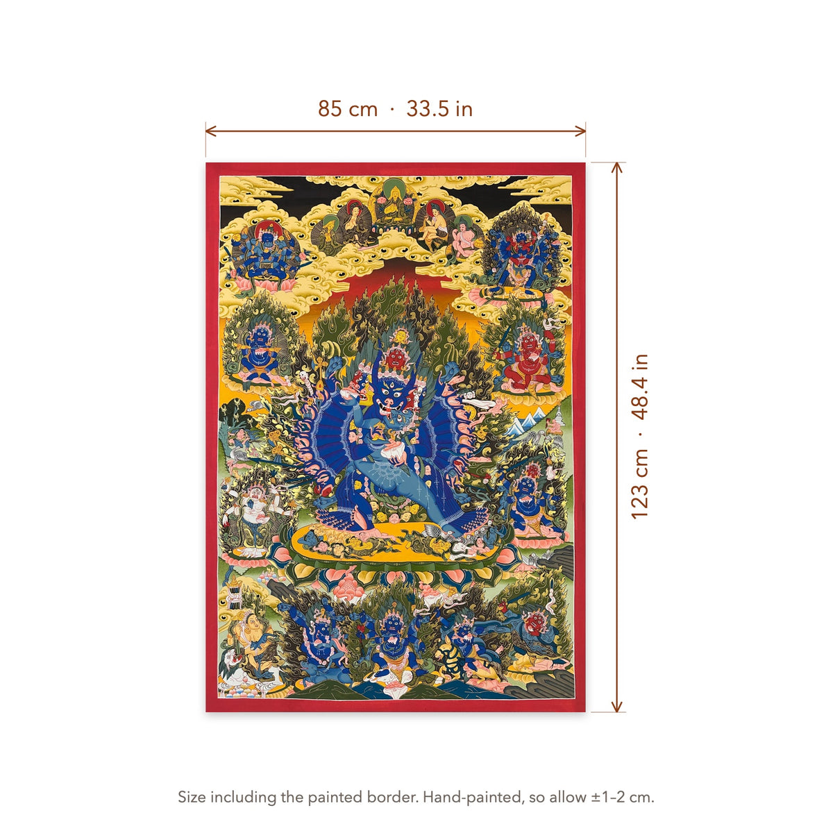 Size diagram: 85 × 123 cm (33.5 × 48.4 in), including the painted border