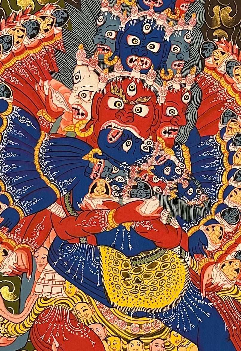Yamantaka with Consort thangka, detail: centre